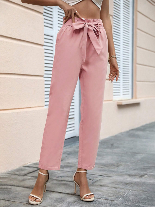 Priv Paperbag Waist Belted Straight Leg Pants