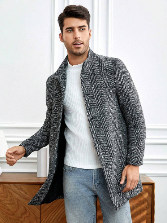 Manfinity Mode Men Button Front Tweed Overcoat
