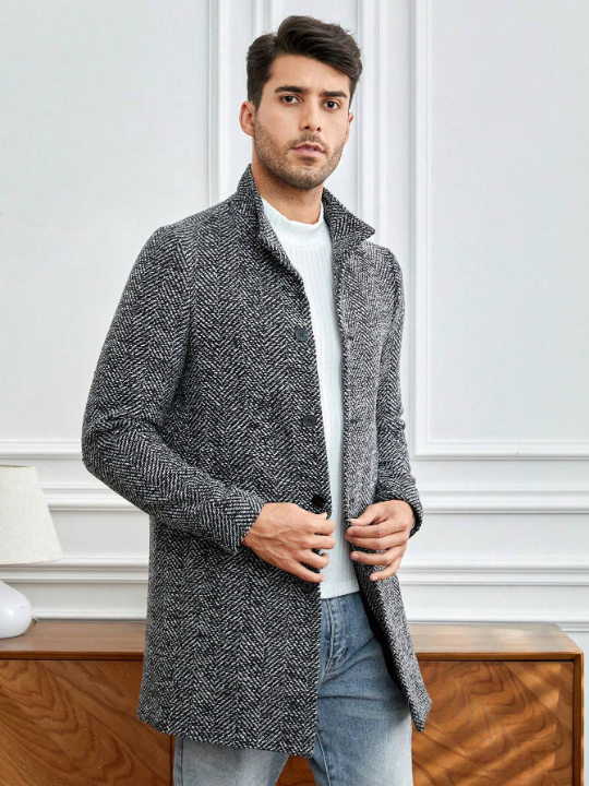 Manfinity Mode Men Button Front Tweed Overcoat