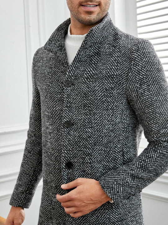 Manfinity Mode Men Button Front Tweed Overcoat