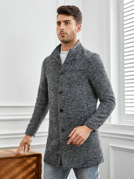 Manfinity Mode Men Button Front Tweed Overcoat