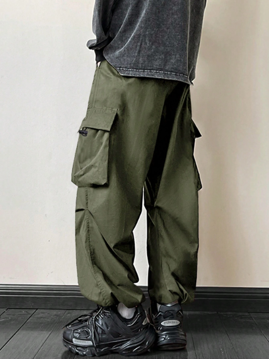 ROMWE Street Life Men Flap Pocket Side Drawstring Waist Cargo Pants