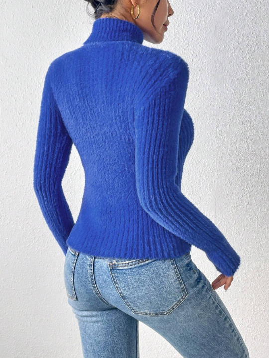 Frenchy Turtleneck Ribbed Knit Sweater