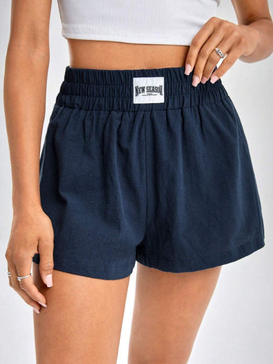 EZwear Letter Patched Detail Wide Leg Shorts