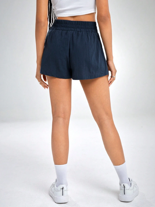 EZwear Letter Patched Detail Wide Leg Shorts