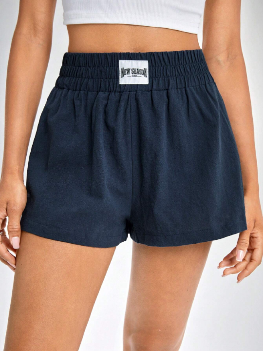 EZwear Letter Patched Detail Wide Leg Shorts