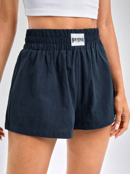 EZwear Letter Patched Detail Wide Leg Shorts