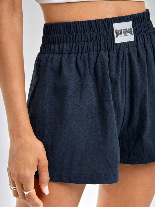 EZwear Letter Patched Detail Wide Leg Shorts