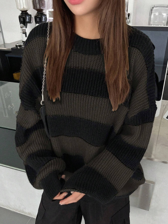 DAZY Striped Pattern Drop Shoulder Sweater