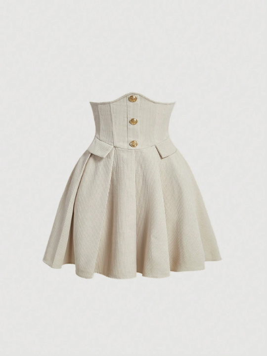 MOD Button Front Flap Detail Flare Hem Skirt