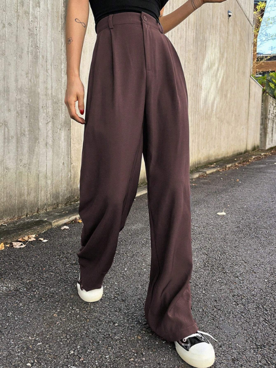 DAZY High Waist Plicated Detail Wide Leg Pants