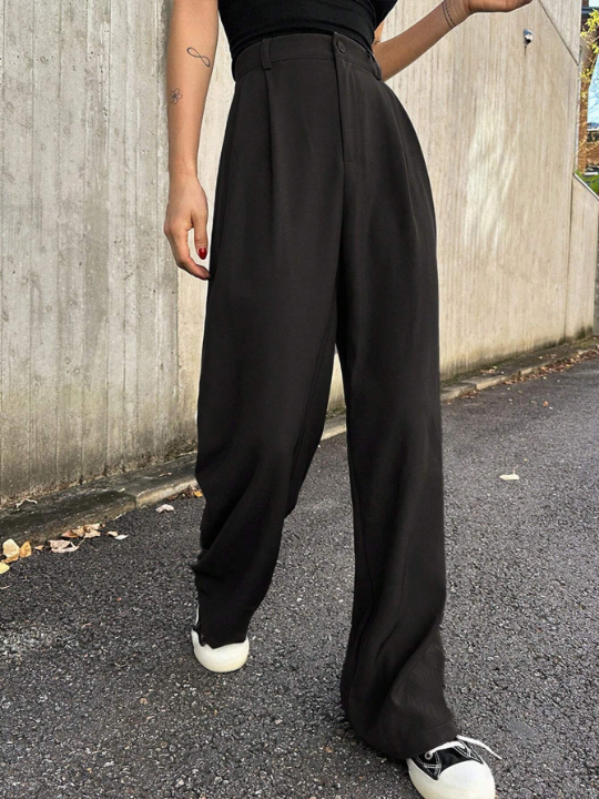 DAZY High Waist Plicated Detail Wide Leg Pants