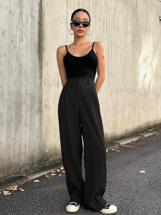 DAZY High Waist Plicated Detail Wide Leg Pants