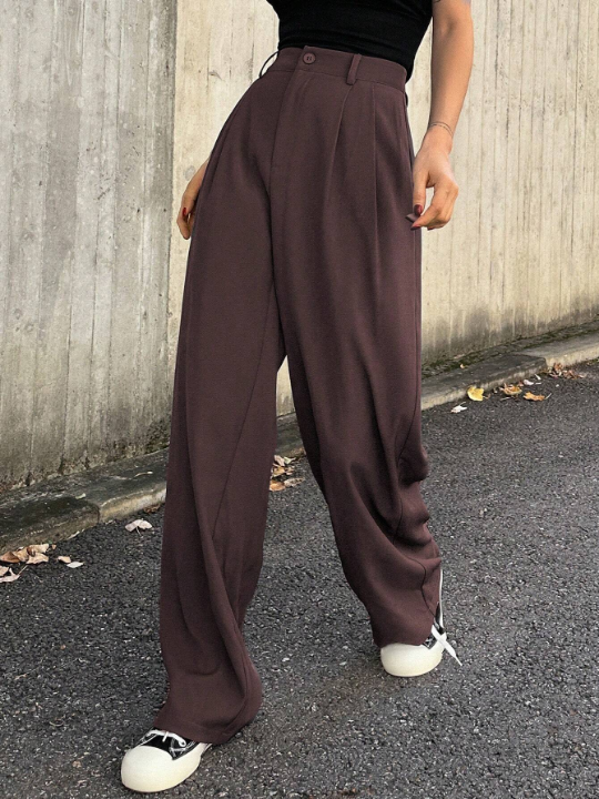 DAZY High Waist Plicated Detail Wide Leg Pants