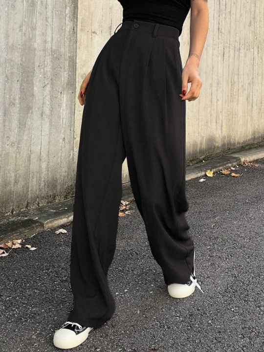 DAZY High Waist Plicated Detail Wide Leg Pants