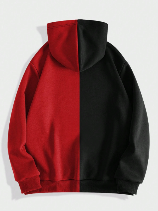 ROMWE Grunge Punk Men Two Tone Cartoon Graphic Zip Up Drawstring Thermal Lined Hoodie