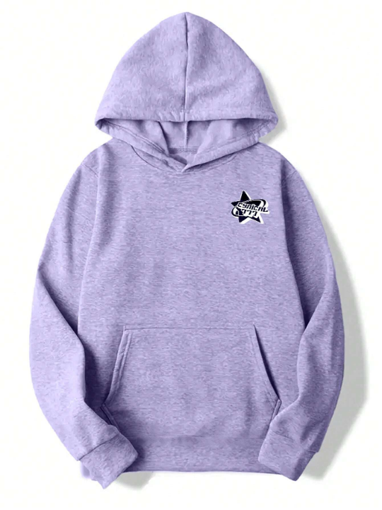 Manfinity Hypemode Men Star & Letter Kangaroo Pocket Thermal Lined Hoodie