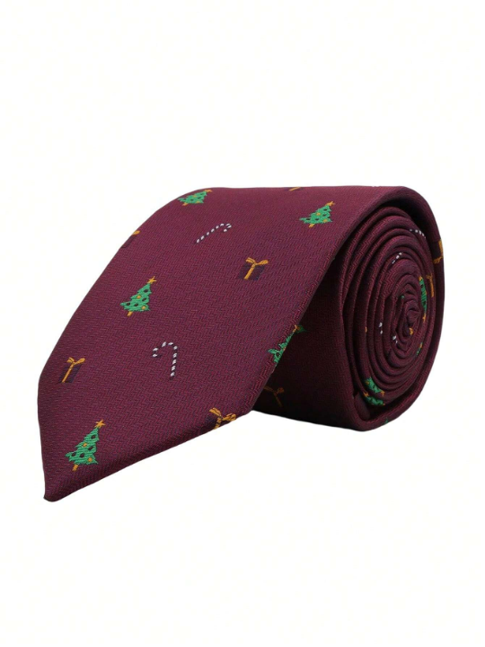 1pc Men's 7cm Width Festive & Stylish Christmas Elements Necktie, Suitable For Christmas Holiday And Party Celebrations