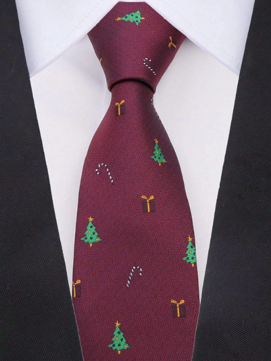 1pc Men's 7cm Width Festive & Stylish Christmas Elements Necktie, Suitable For Christmas Holiday And Party Celebrations