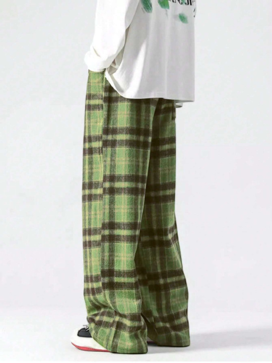 Manfinity Hypemode Loose Fit Men's Plaid Print Wide Leg Pants