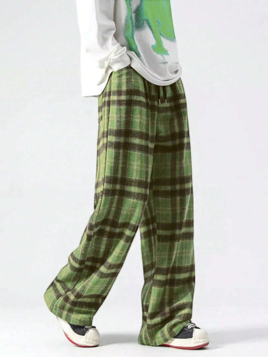 Manfinity Hypemode Loose Fit Men's Plaid Print Wide Leg Pants