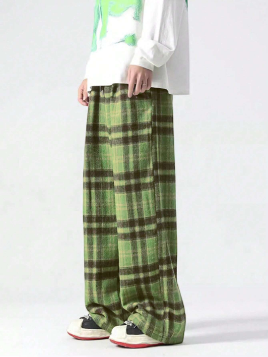 Manfinity Hypemode Loose Fit Men's Plaid Print Wide Leg Pants