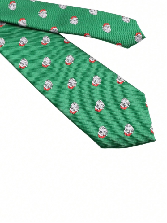 1pc Men's 7cm Stylish & Casual Festival Red, Green, And Blue Christmas Element Necktie For Christmas Day And Party Celebration