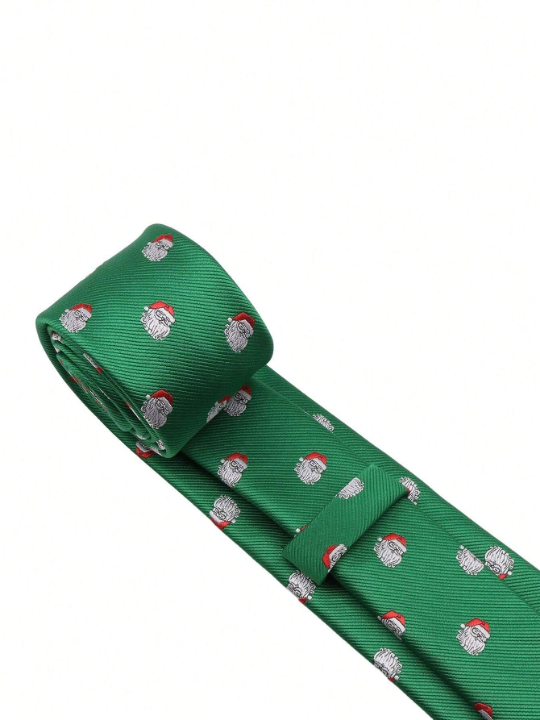 1pc Men's 7cm Stylish & Casual Festival Red, Green, And Blue Christmas Element Necktie For Christmas Day And Party Celebration