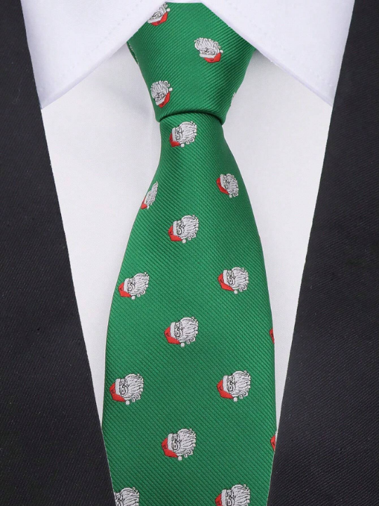 1pc Men's 7cm Stylish & Casual Festival Red, Green, And Blue Christmas Element Necktie For Christmas Day And Party Celebration