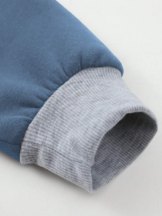 Men Colorblock Raglan Sleeve Drawstring Thermal Lined Hoodie