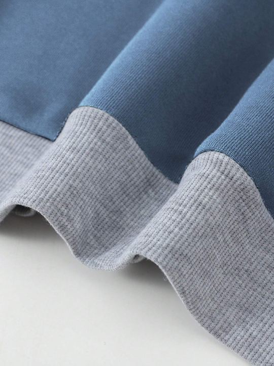 Men Colorblock Raglan Sleeve Drawstring Thermal Lined Hoodie