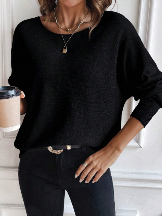 Essnce Solid Batwing Sleeve Sweater