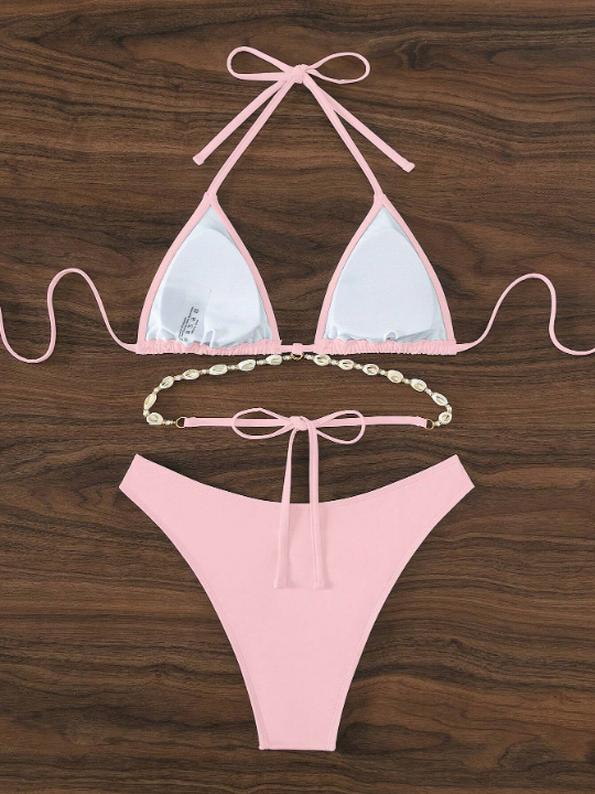 Triangle Bikini Swimsuit Set With Shell Decoration