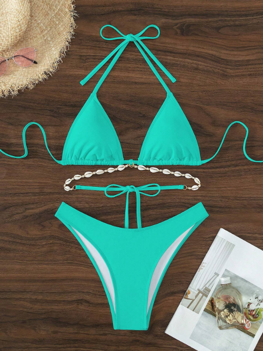 Triangle Bikini Set With Shell Decorations