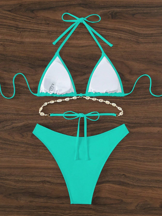 Triangle Bikini Set With Shell Decorations