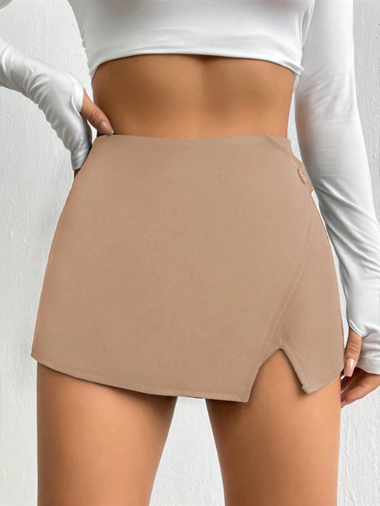 Solid Split Hem Skort