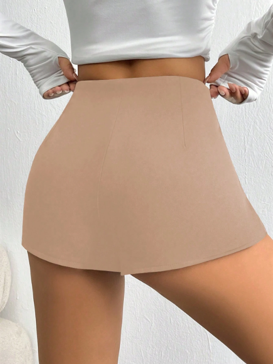 Solid Split Hem Skort