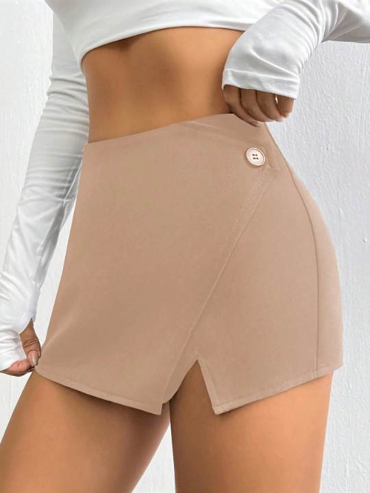 Solid Split Hem Skort