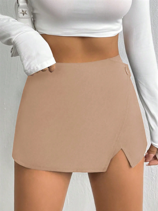 Solid Split Hem Skort