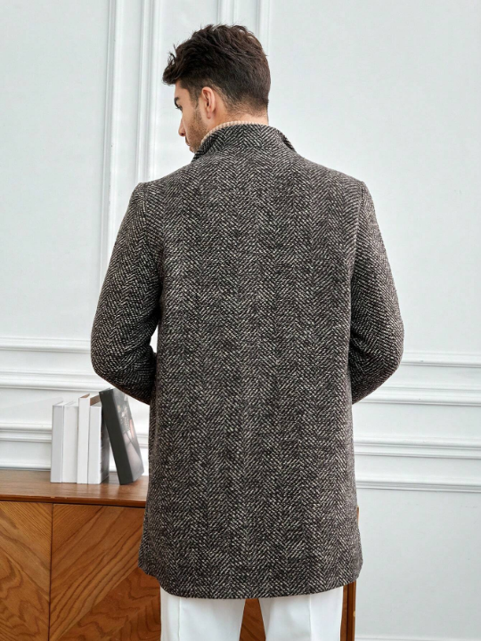 Manfinity Mode Men Button Front Tweed Overcoat