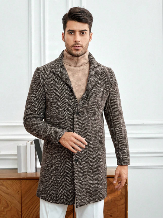 Manfinity Mode Men Button Front Tweed Overcoat