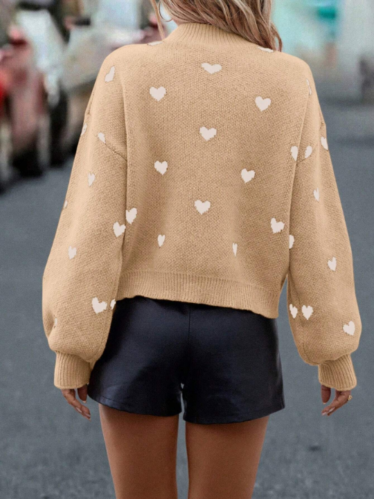 LUNE Heart Pattern Drop Shoulder Sweater