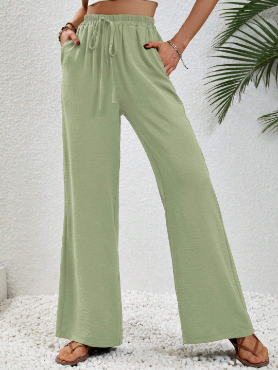 LUNE Solid Drawstring Waist Wide Leg Pants