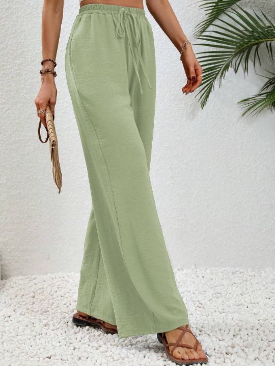 LUNE Solid Drawstring Waist Wide Leg Pants