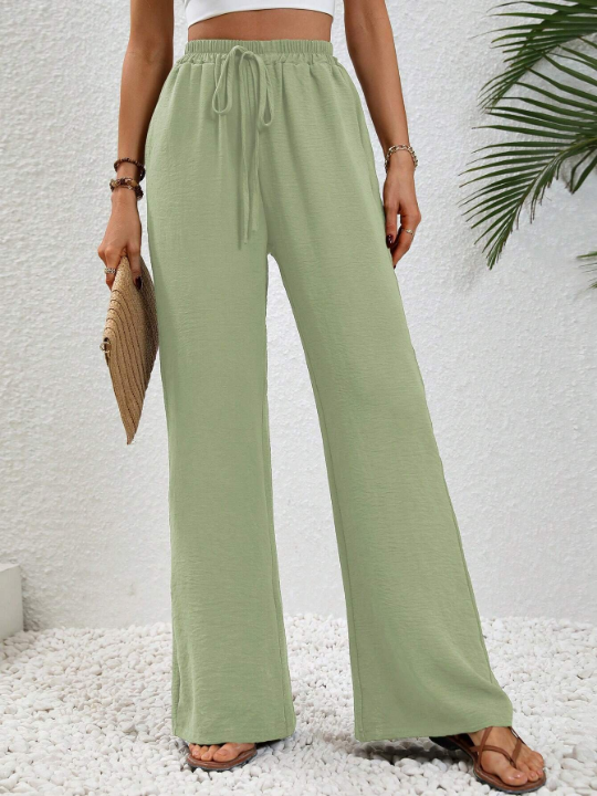 LUNE Solid Drawstring Waist Wide Leg Pants