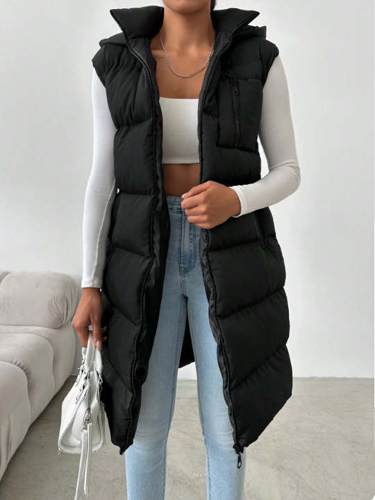 Frenchy Zip Up Hooded Puffer Vest Coat