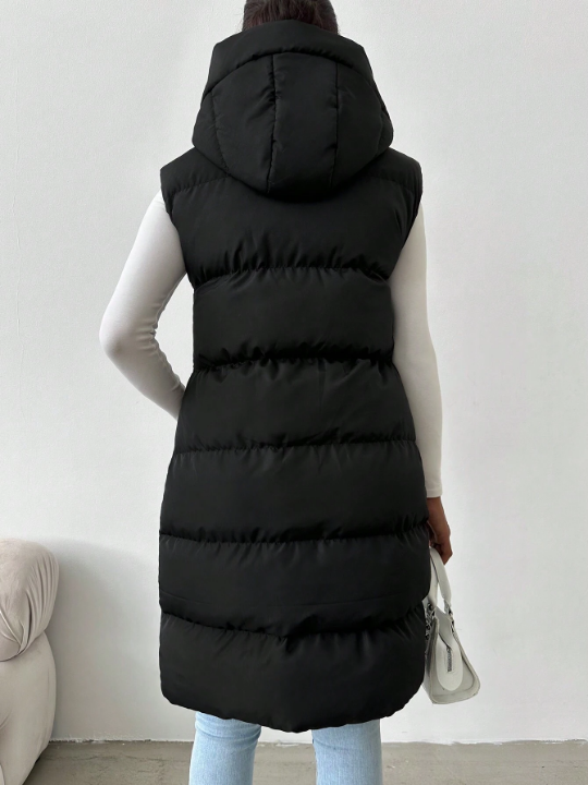 Frenchy Zip Up Hooded Puffer Vest Coat