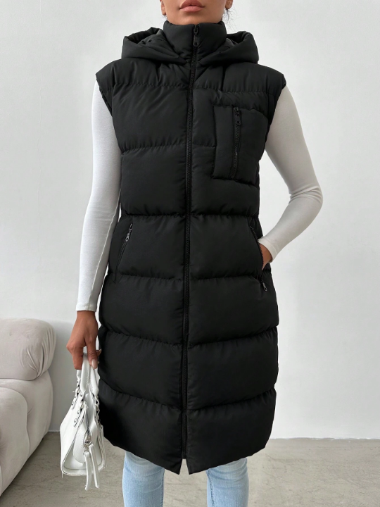 Frenchy Zip Up Hooded Puffer Vest Coat