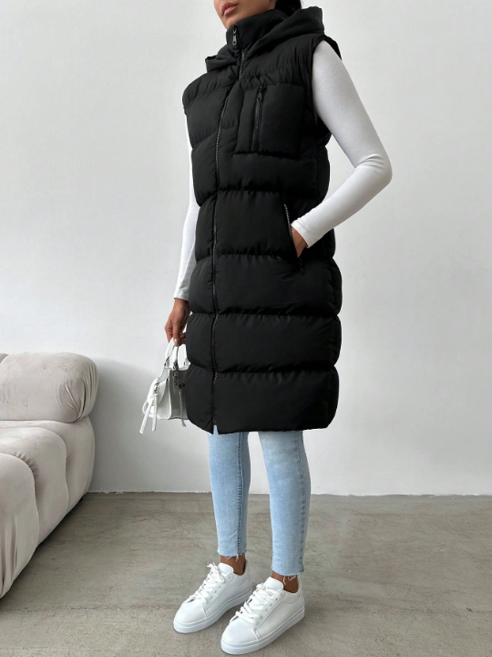 Frenchy Zip Up Hooded Puffer Vest Coat