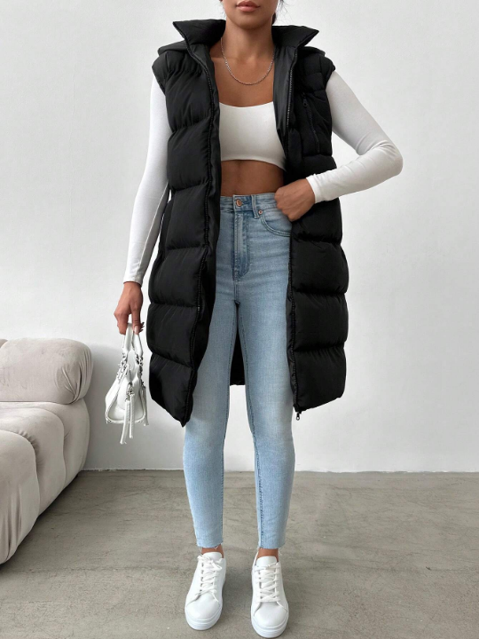 Frenchy Zip Up Hooded Puffer Vest Coat